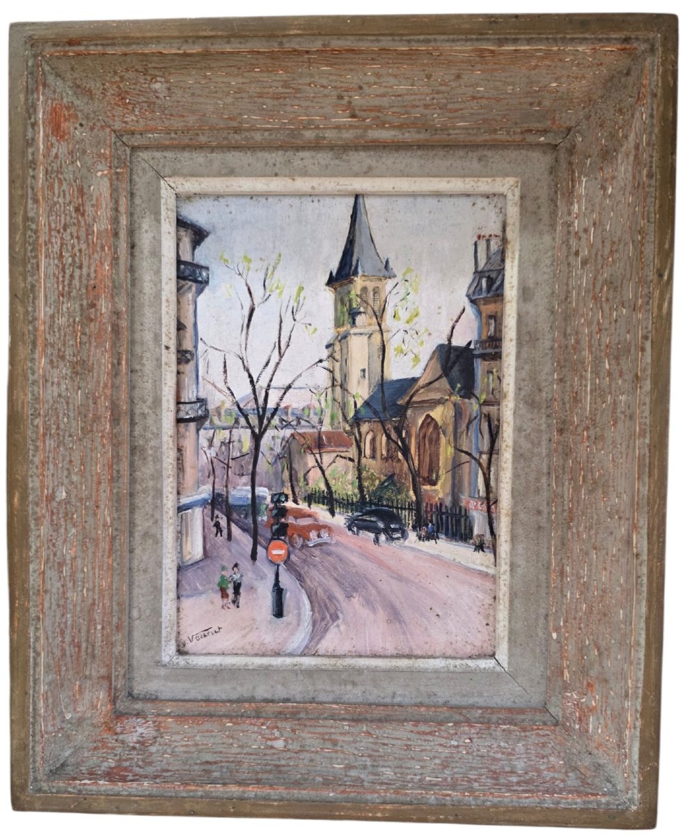 Paire de tableaux à l'huile sur panneau Vues de Paris J. Vacheret ​Paire de peintures-photo-4