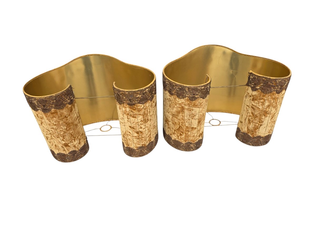   Pair Of Large Gilded Wooden Candlestick Lamps From The 18th Century, 130 Cm-photo-1