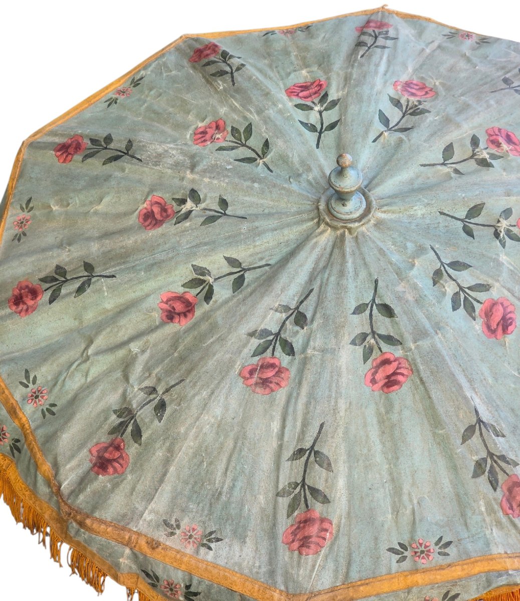 Antique Procession Parasol Made Of Hand-painted Canvas From China Or Japan  ​-photo-2
