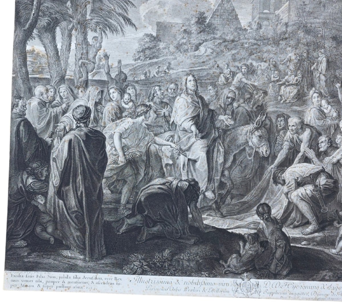 Grande gravure XVIIIe L’Entrée de Jésus à Jérusalem d’après C. Le Brun 77,5 x 58 cm-photo-2