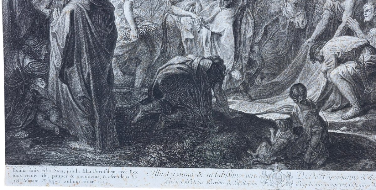 Grande gravure XVIIIe L’Entrée de Jésus à Jérusalem d’après C. Le Brun 77,5 x 58 cm-photo-3