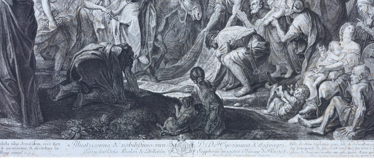 Grande gravure XVIIIe L’Entrée de Jésus à Jérusalem d’après C. Le Brun 77,5 x 58 cm-photo-4