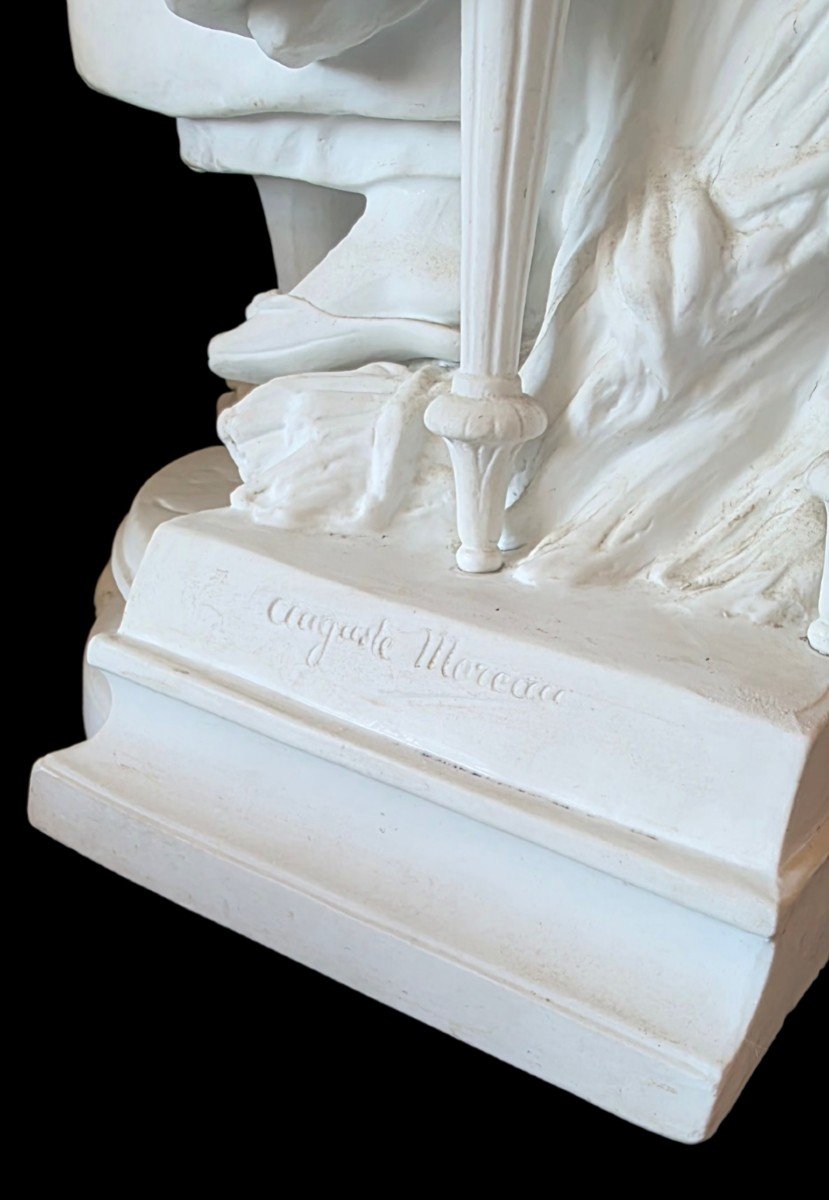   Antique Parian Porcelain Biscuit Sculpture Of Cinderella By Auguste Moreau, Stamped "paris"  -photo-3