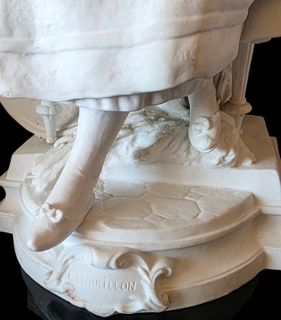   Antique Parian Porcelain Biscuit Sculpture Of Cinderella By Auguste Moreau, Stamped "paris"  -photo-4