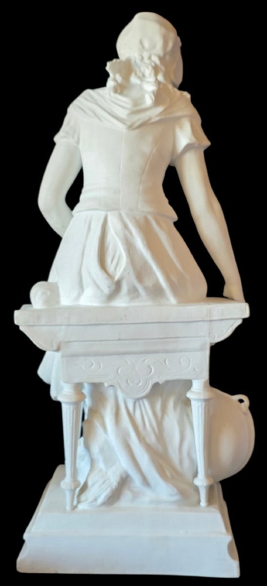   Antique Parian Porcelain Biscuit Sculpture Of Cinderella By Auguste Moreau, Stamped "paris"  -photo-2