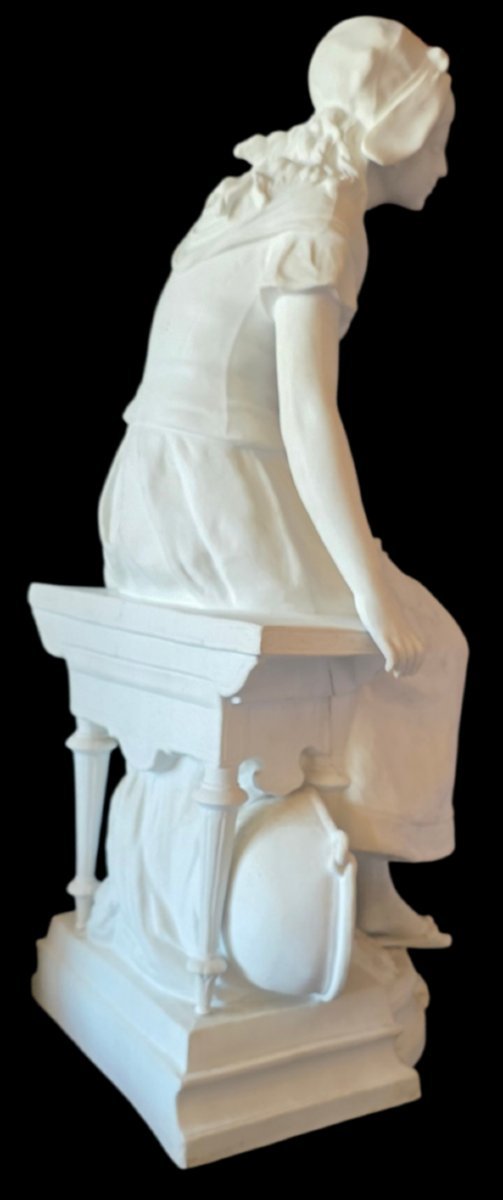   Auguste Moreau Sculpture ancienne en biscuit de porcelaine Parian Cendrillon Cachet PARIS  -photo-2