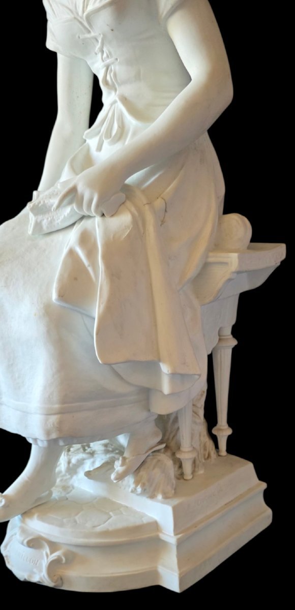   Auguste Moreau Sculpture ancienne en biscuit de porcelaine Parian Cendrillon Cachet PARIS  -photo-5