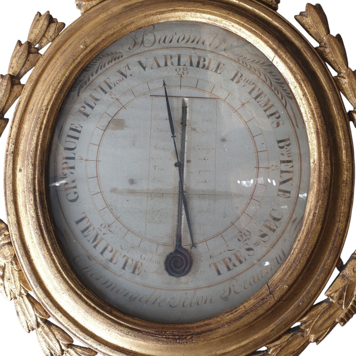  A Louis XVI-era Barometer-thermometer Made Of Carved And Gilded Wood By Gohin In Paris -photo-4