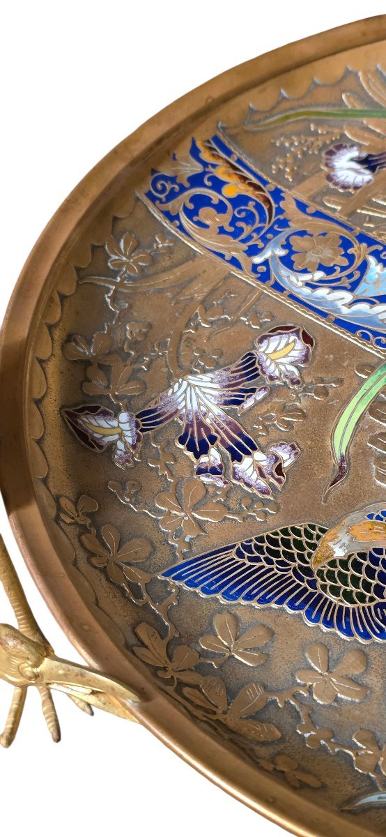Coupe japonisante en bronze doré et émaux cloisonnés Maison Alphonse Giroux période Duvinage-photo-3