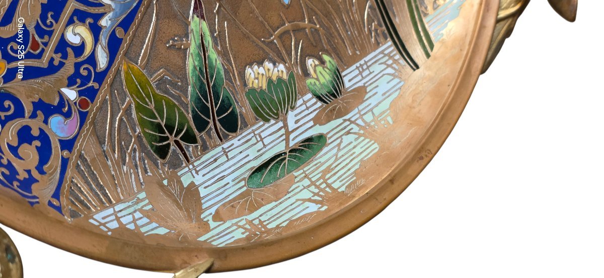 Coupe japonisante en bronze doré et émaux cloisonnés Maison Alphonse Giroux période Duvinage-photo-4