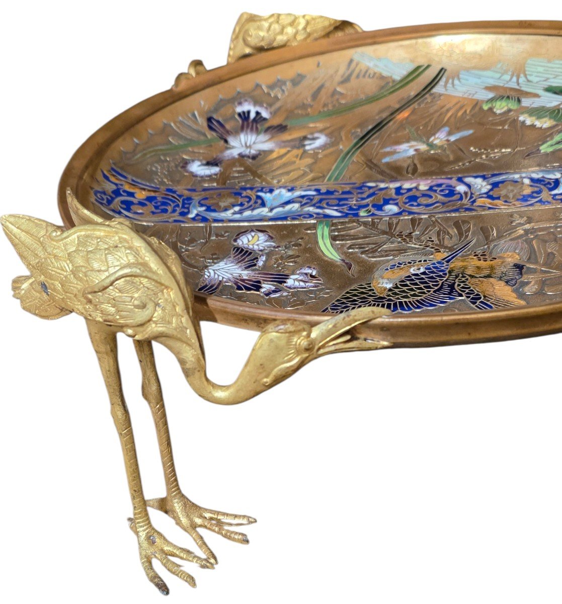 Coupe japonisante en bronze doré et émaux cloisonnés Maison Alphonse Giroux période Duvinage-photo-5