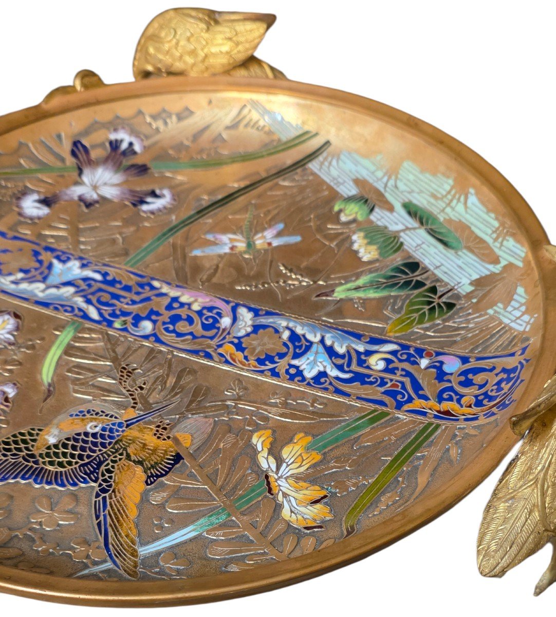 Coupe japonisante en bronze doré et émaux cloisonnés Maison Alphonse Giroux période Duvinage-photo-6