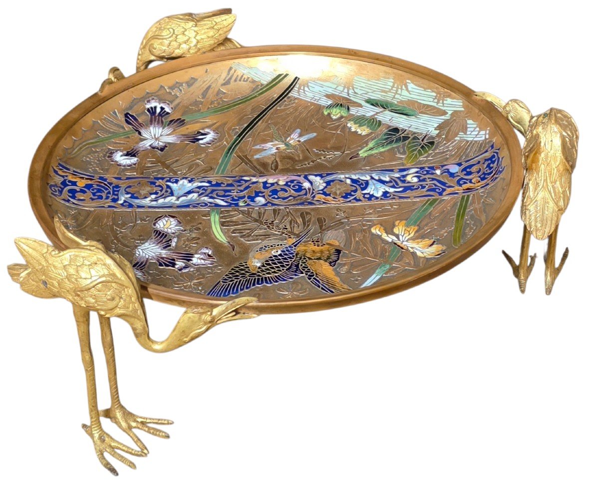 Coupe japonisante en bronze doré et émaux cloisonnés Maison Alphonse Giroux période Duvinage