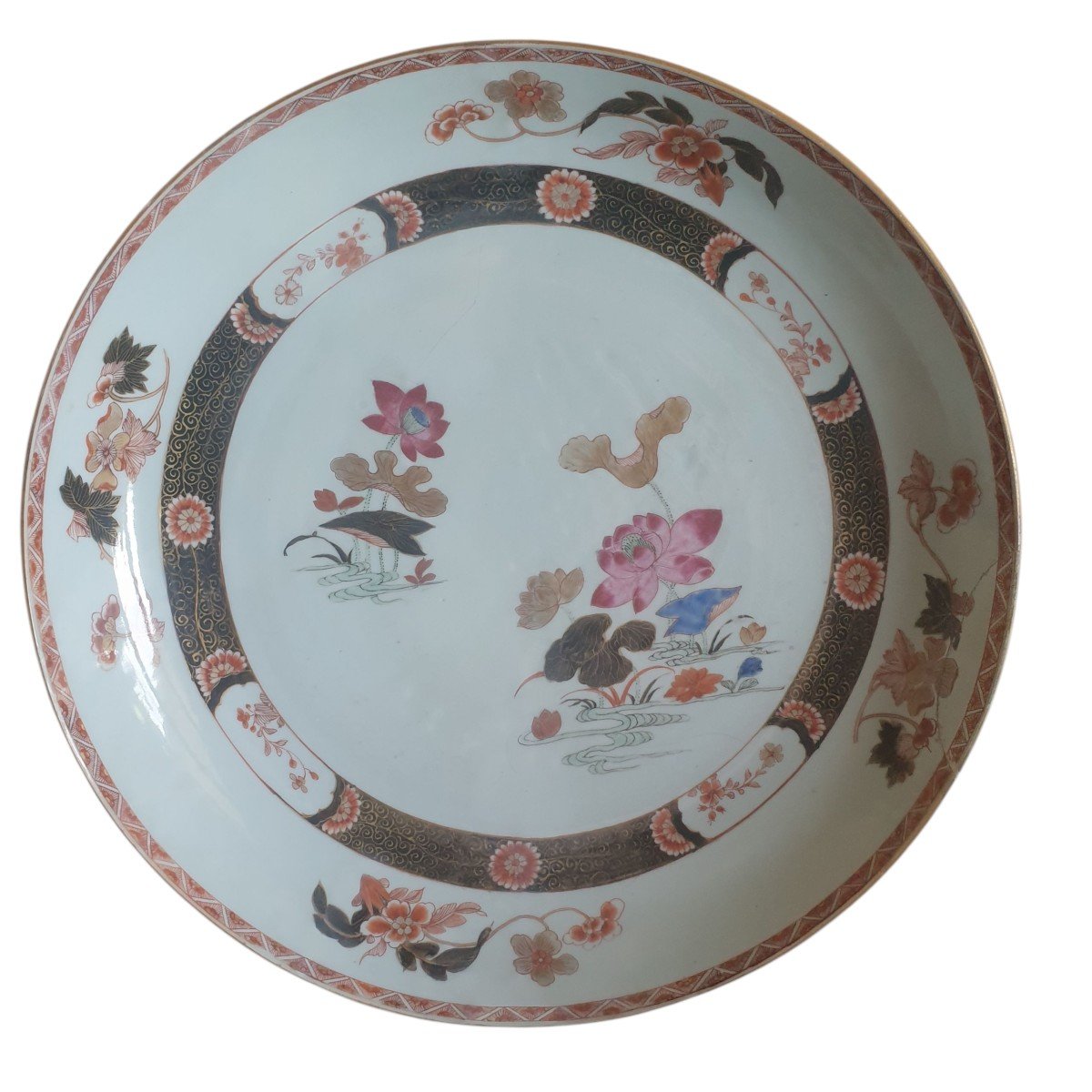 China: A Richly Decorated Serving Platter Made Of Chinese Porcelain With Hand-painted Floral Designs 