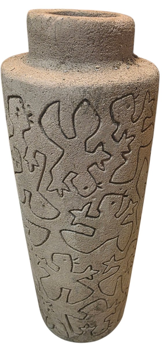  ​Trio de vases sculptures en grès brut incisé  Style & signature Miró 65   -photo-2