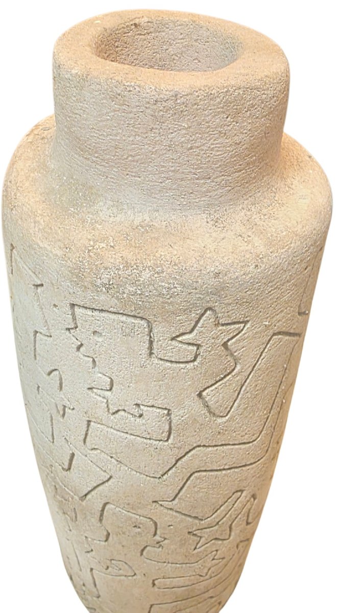  ​Trio de vases sculptures en grès brut incisé  Style & signature Miró 65   -photo-1