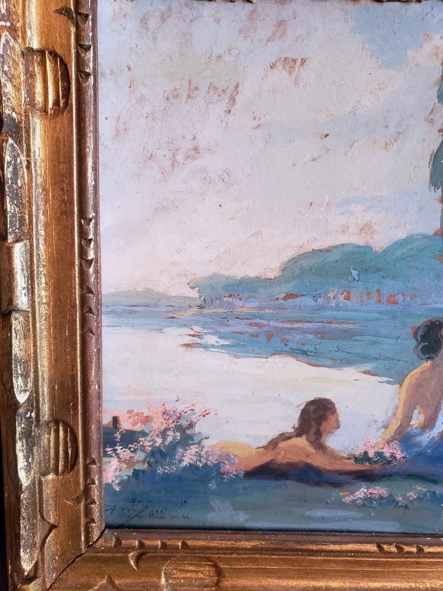  Original Gouache, “summer Morning,” By Paul Chabas (1869–1937). A Very Beautiful Preparatory Sketch-photo-1