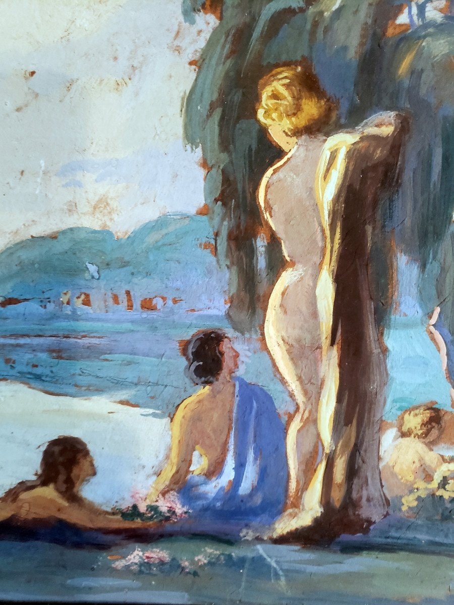  Original Gouache, “summer Morning,” By Paul Chabas (1869–1937). A Very Beautiful Preparatory Sketch-photo-3