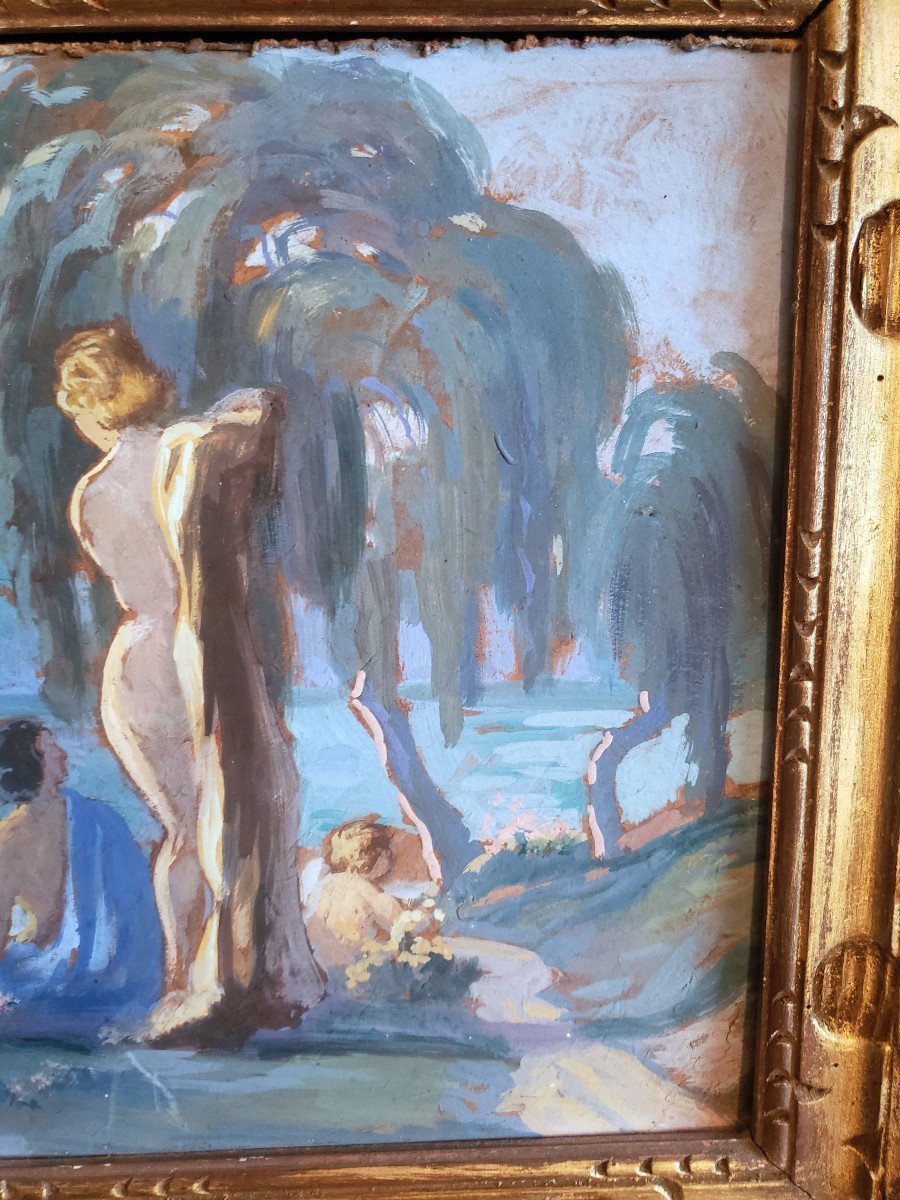  Original Gouache, “summer Morning,” By Paul Chabas (1869–1937). A Very Beautiful Preparatory Sketch