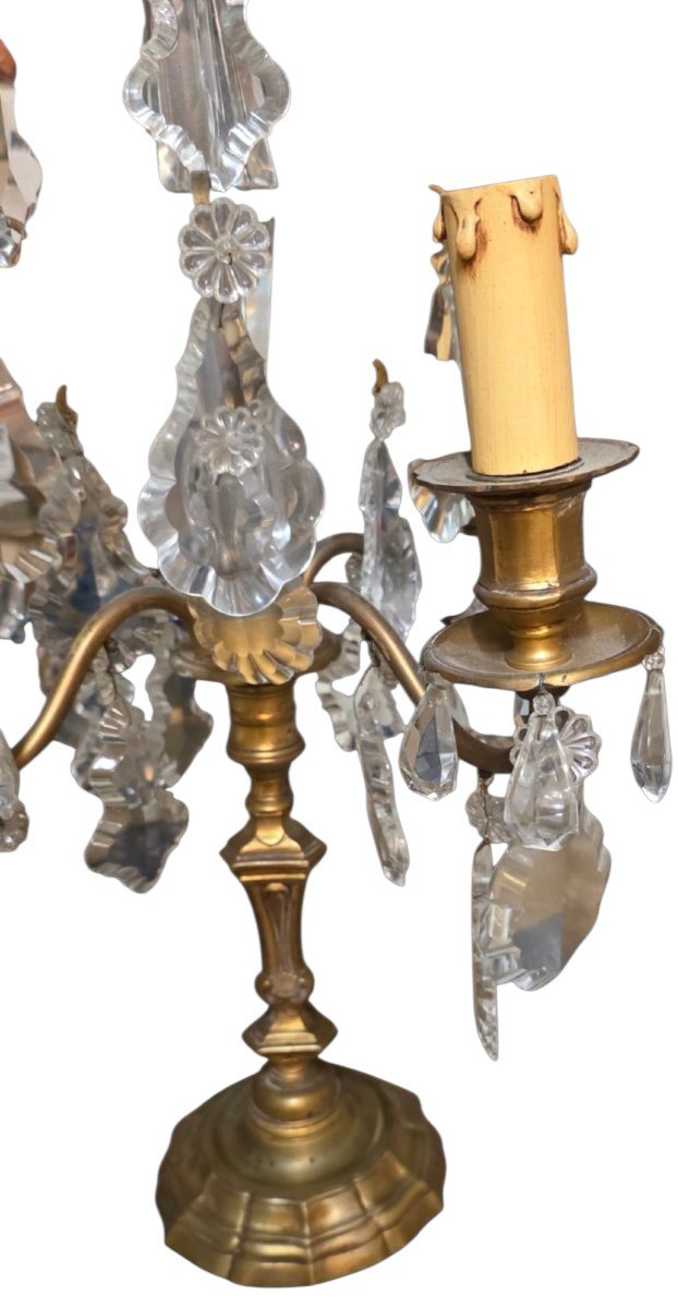  Pair Of Louis XV-style Candelabra Sconces In Bronze And Crystal; Height 63 Cm -photo-2