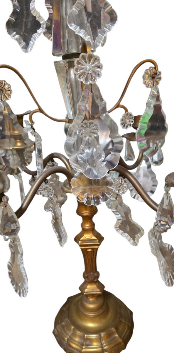  Pair Of Louis XV-style Candelabra Sconces In Bronze And Crystal; Height 63 Cm -photo-3