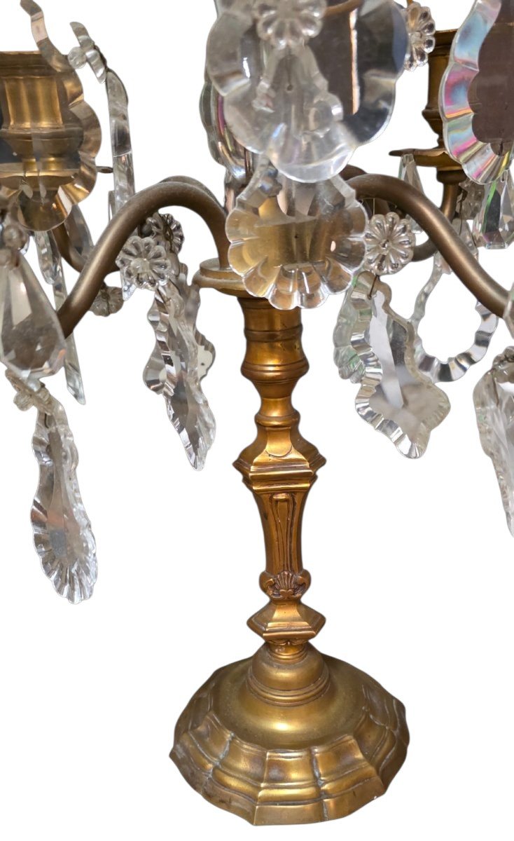  Pair Of Louis XV-style Candelabra Sconces In Bronze And Crystal; Height 63 Cm -photo-4