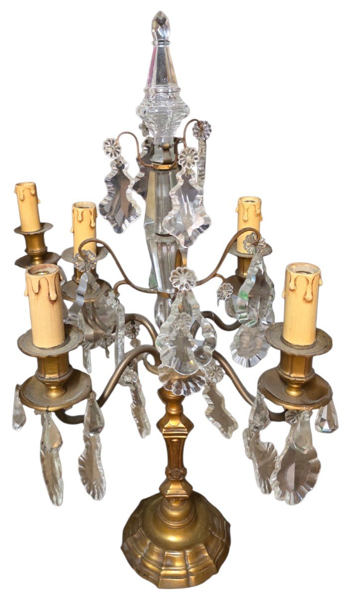  Pair Of Louis XV-style Candelabra Sconces In Bronze And Crystal; Height 63 Cm -photo-1