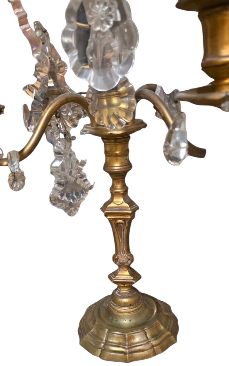  Pair Of Louis XV-style Candelabra Sconces In Bronze And Crystal; Height 63 Cm -photo-2