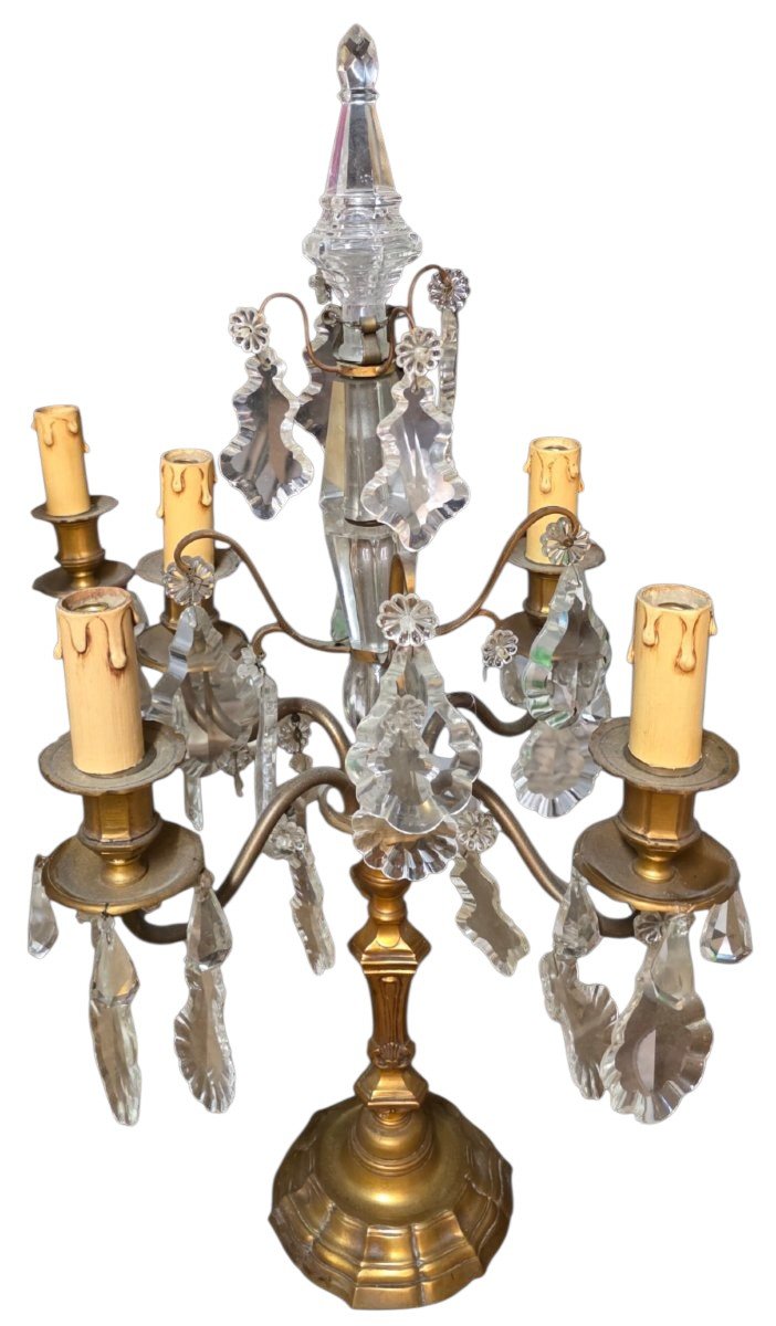  Pair Of Louis XV-style Candelabra Sconces In Bronze And Crystal; Height 63 Cm -photo-3