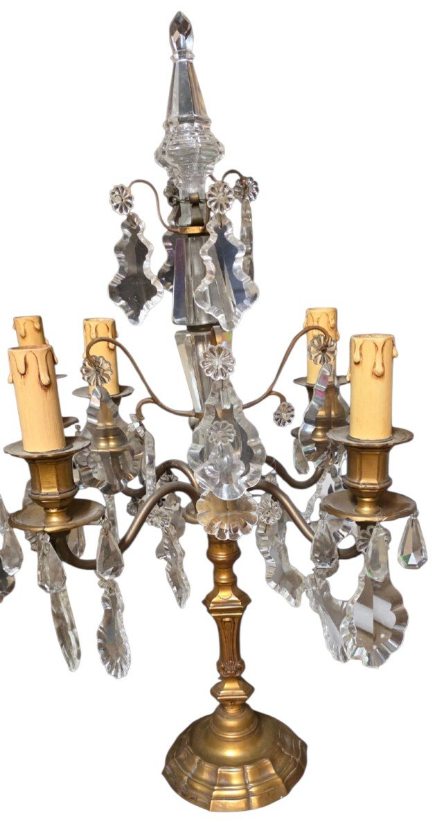  Pair Of Louis XV-style Candelabra Sconces In Bronze And Crystal; Height 63 Cm -photo-4