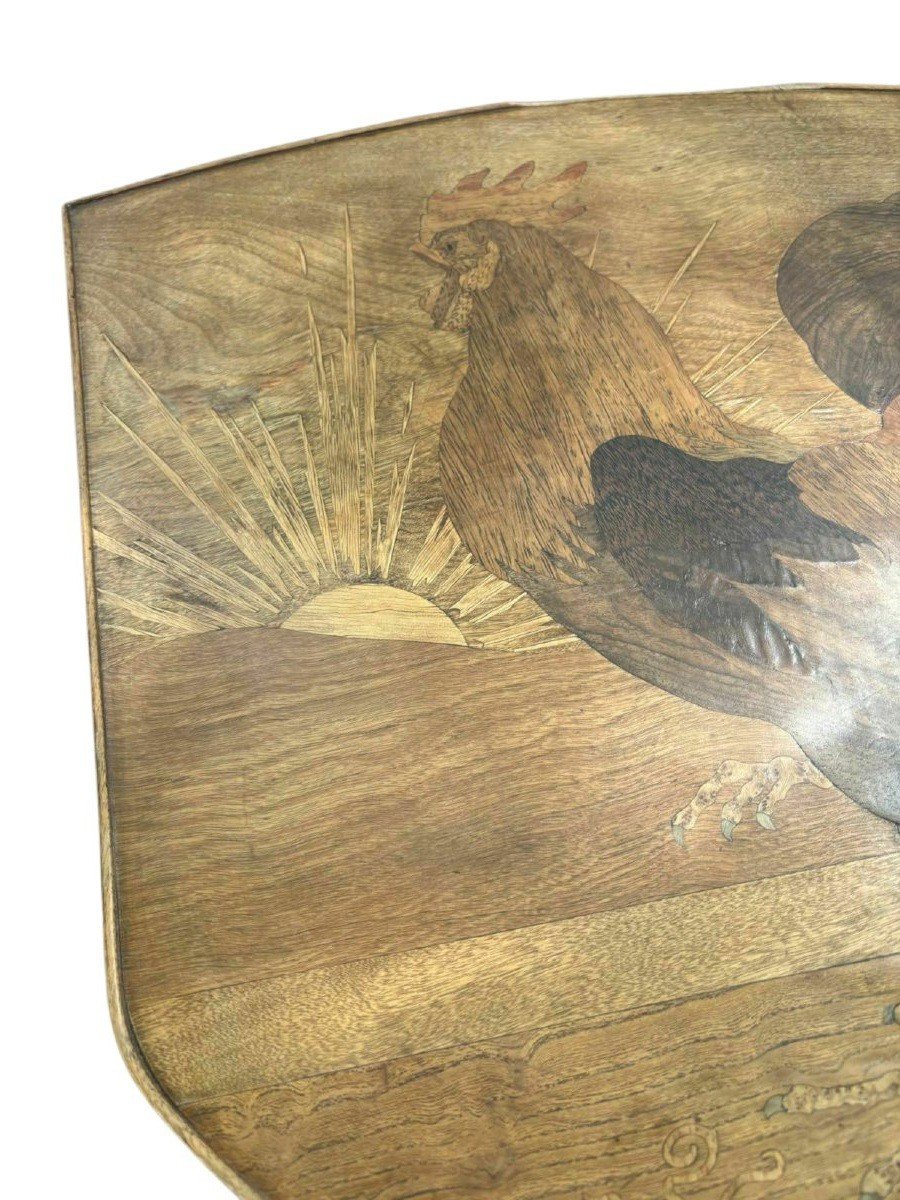 émile Gallé Side Table With Marquetry Depicting A Rooster Singing In The Sun, Nancy School-photo-3