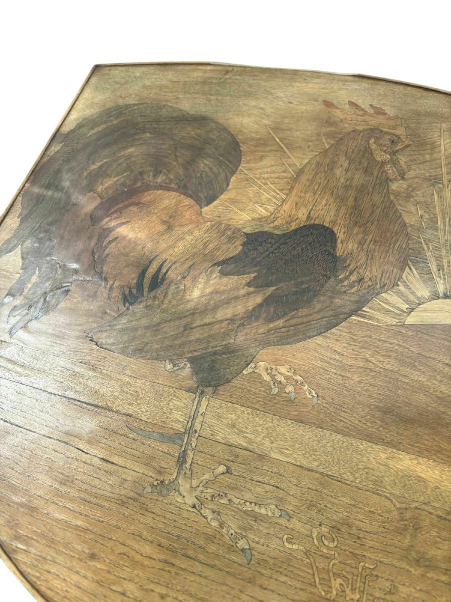 émile Gallé Side Table With Marquetry Depicting A Rooster Singing In The Sun, Nancy School-photo-4