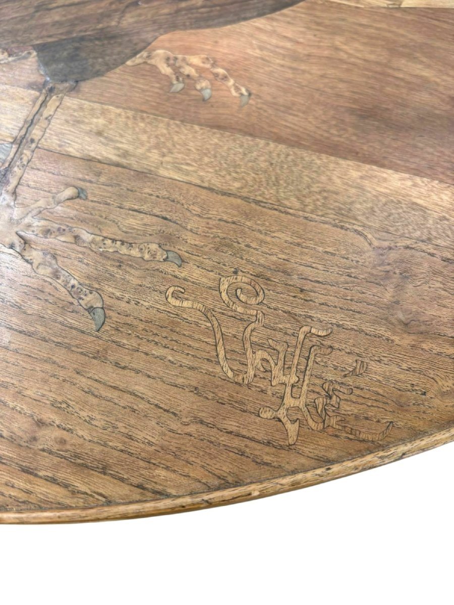 émile Gallé Side Table With Marquetry Depicting A Rooster Singing In The Sun, Nancy School-photo-1