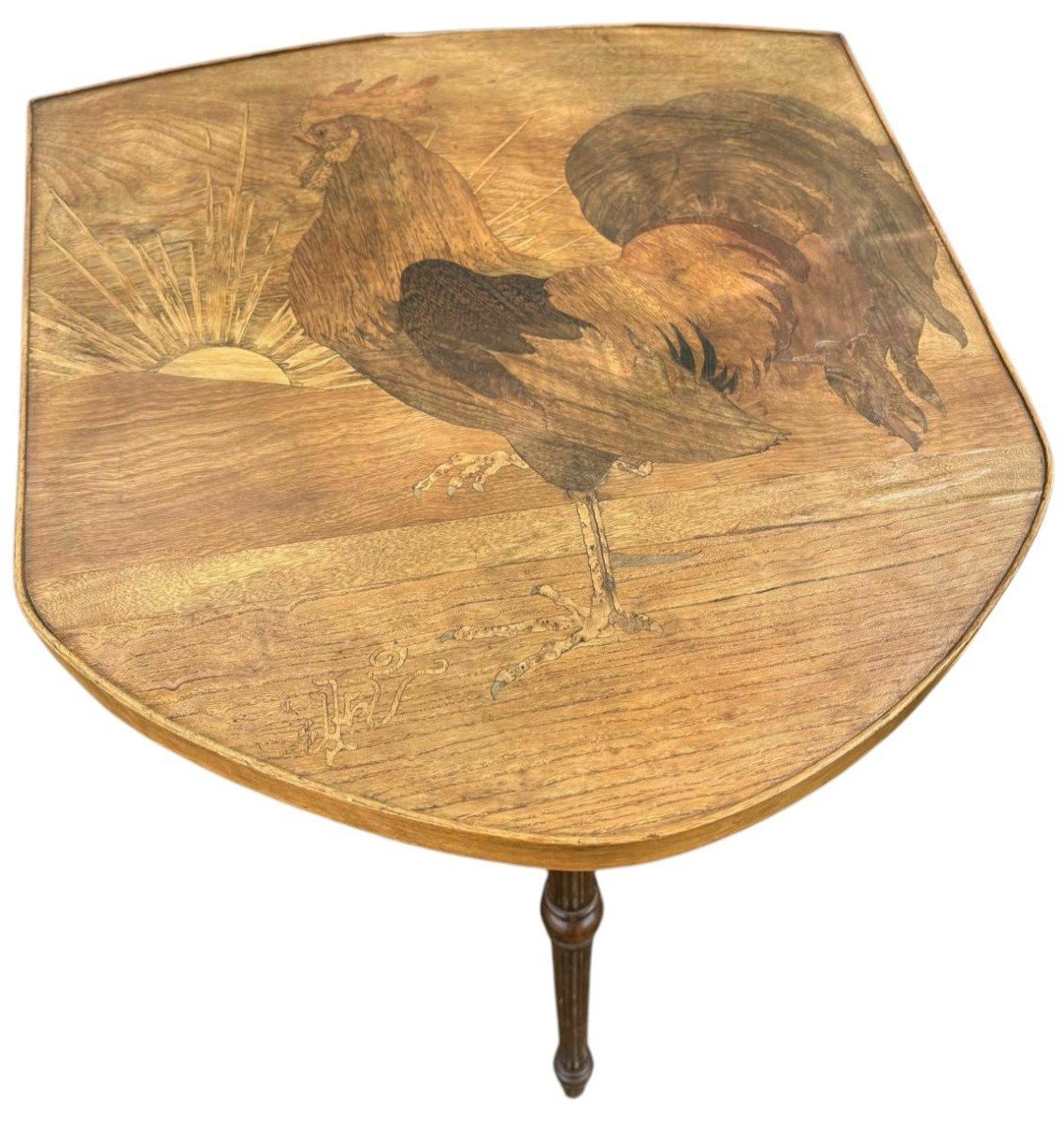 émile Gallé Side Table With Marquetry Depicting A Rooster Singing In The Sun, Nancy School-photo-2