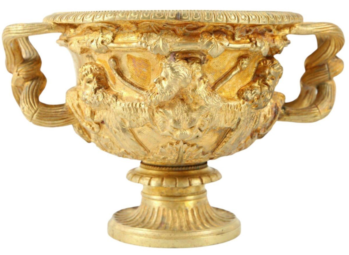  Mini Vase Cratère Borghèse en Bronze Doré d’époque XIXe Décor Dionysiaque Grand Tour -photo-2