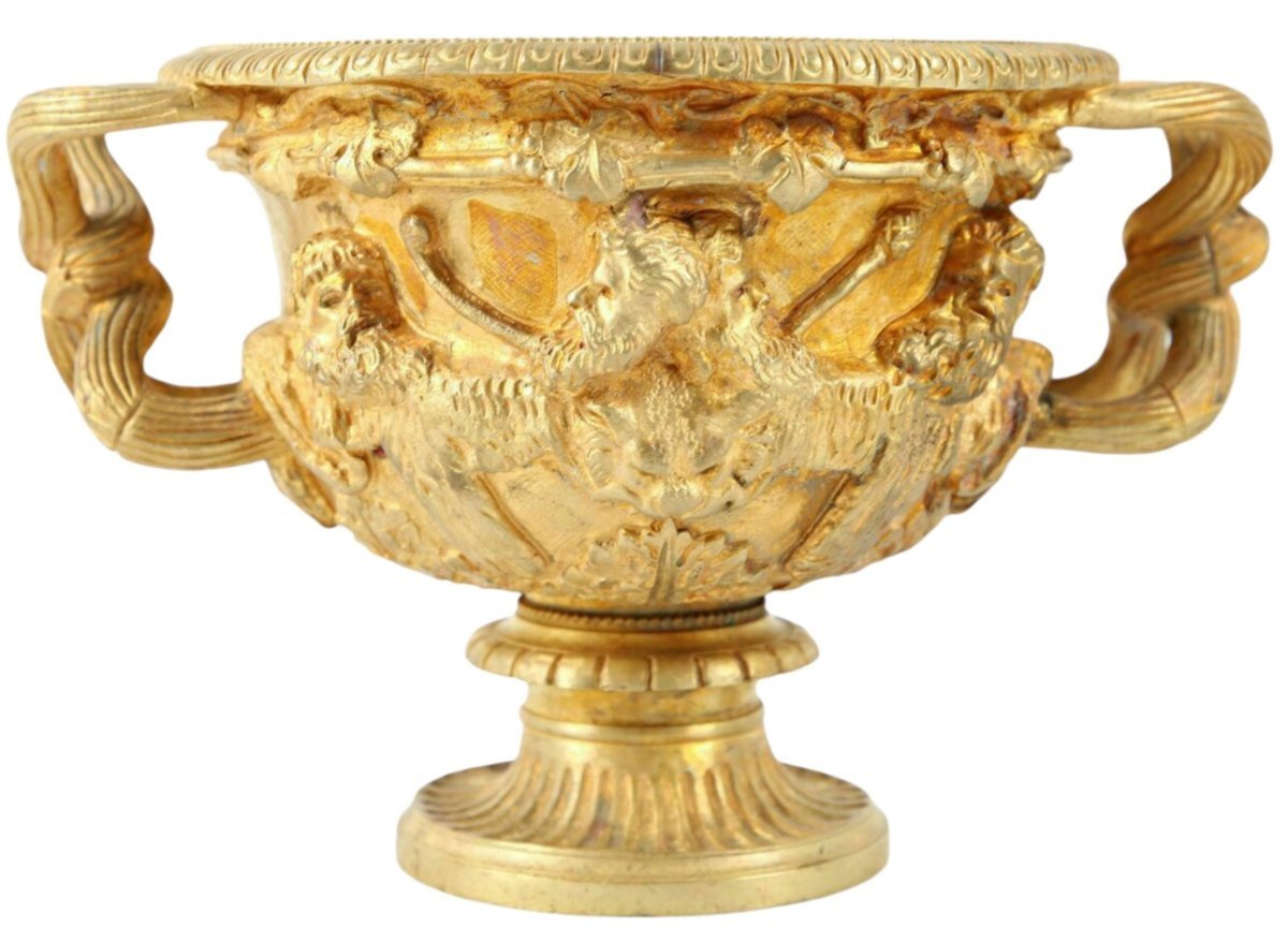  Mini Vase Cratère Borghèse en Bronze Doré d’époque XIXe Décor Dionysiaque Grand Tour -photo-3