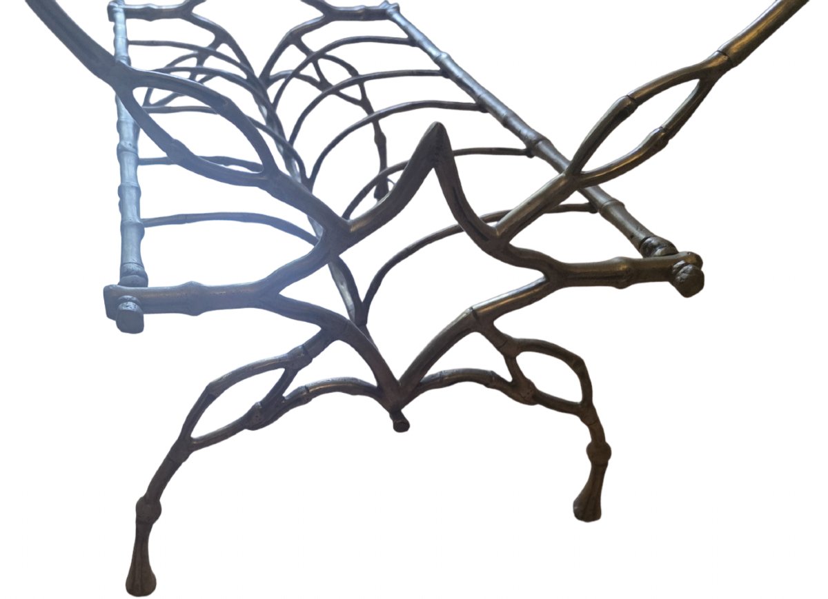Maison Baguès Rare Coffee Table With Magazine Rack, Made Of Solid Gilded Bronze, "faux Bambou" Style -photo-4