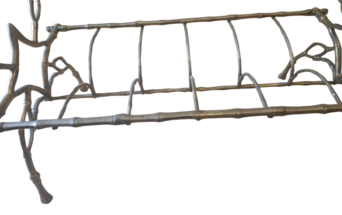Maison Baguès Rare Coffee Table With Magazine Rack, Made Of Solid Gilded Bronze, "faux Bambou" Style -photo-2