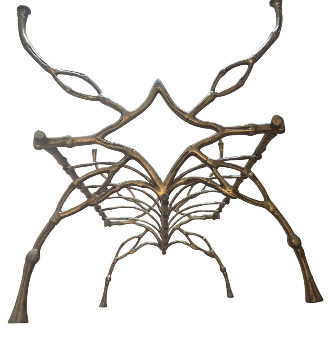 Maison Baguès Rare Coffee Table With Magazine Rack, Made Of Solid Gilded Bronze, "faux Bambou" Style -photo-3