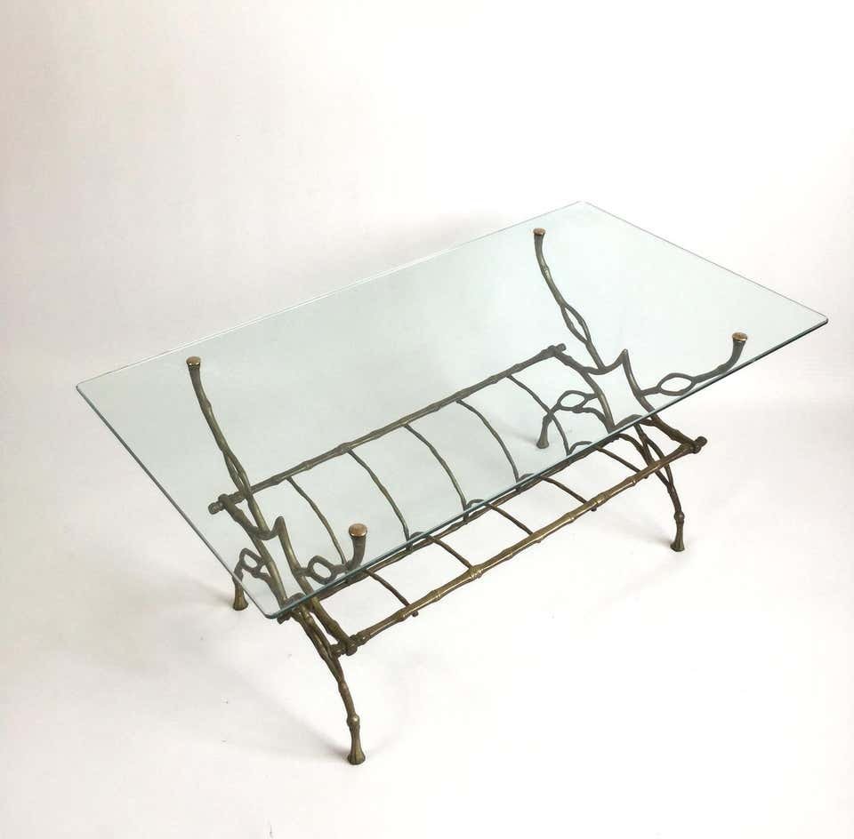 Maison Baguès Rare Coffee Table With Magazine Rack, Made Of Solid Gilded Bronze, "faux Bambou" Style -photo-6