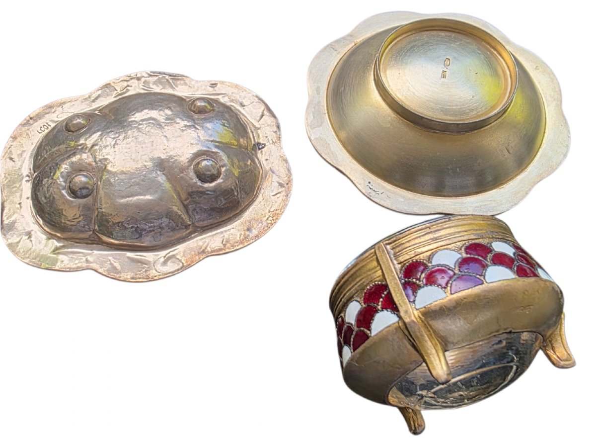  Rare Soviet Russian Spice Set In 916 Sterling Silver Vermeil And Enamel, 1967 -photo-2