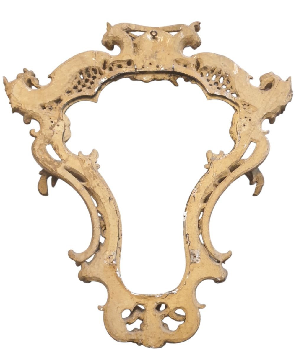  Important Cadre Violoné en Bois Sculpté et Doré Italie XVIIIe Siècle 95 cm x 80 cm -photo-2