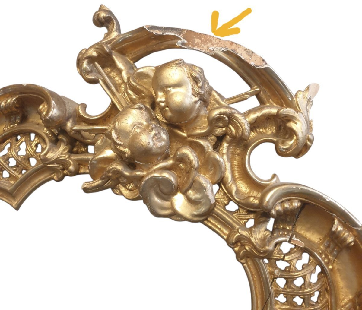  Important Cadre Violoné en Bois Sculpté et Doré Italie XVIIIe Siècle 95 cm x 80 cm -photo-4