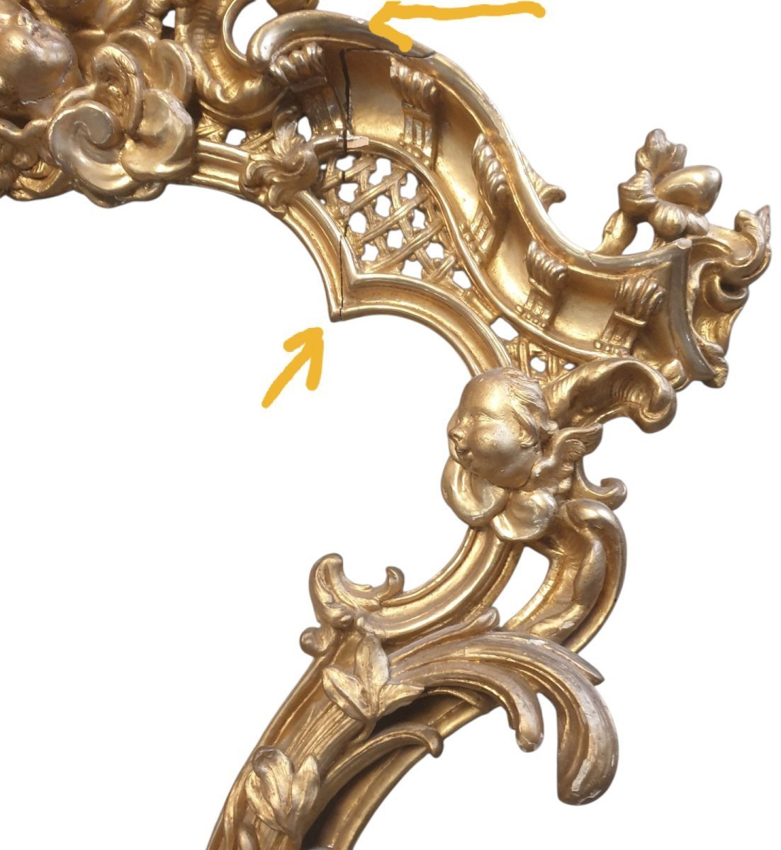  Important Cadre Violoné en Bois Sculpté et Doré Italie XVIIIe Siècle 95 cm x 80 cm -photo-5