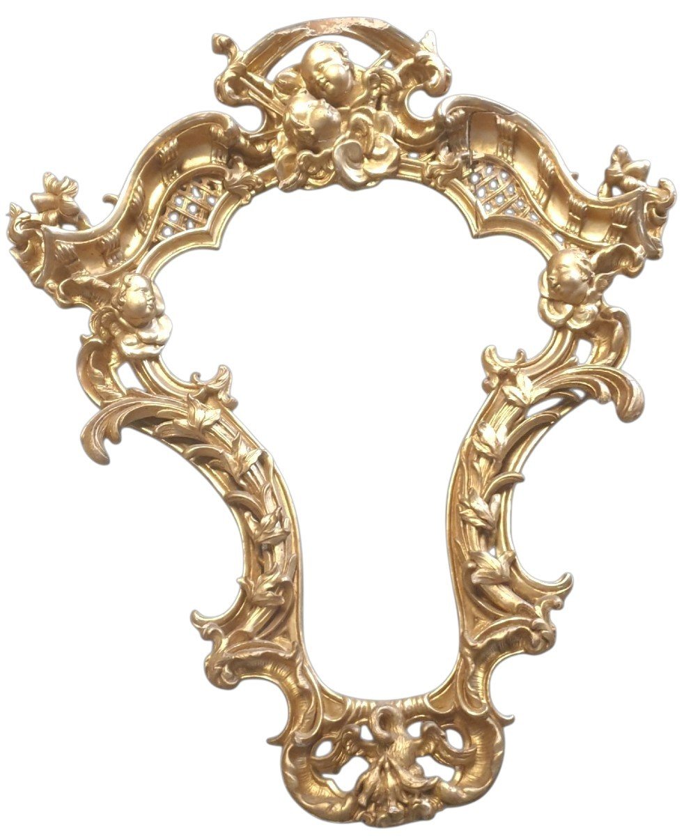  Important Cadre Violoné en Bois Sculpté et Doré Italie XVIIIe Siècle 95 cm x 80 cm 