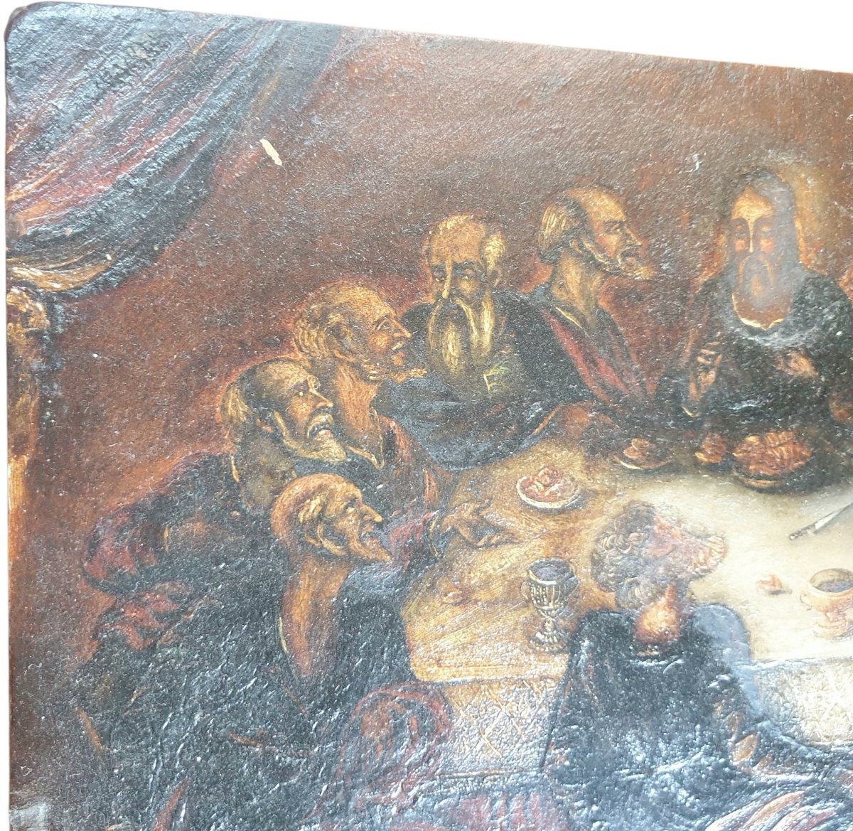  17th-century Italian Painting *the Last Supper Of Jesus Christ*  Oil On Panel-photo-2