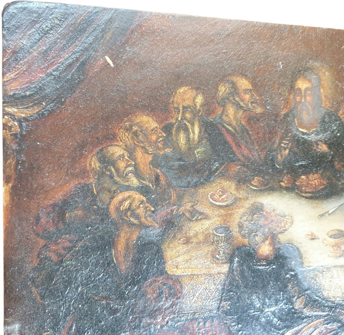  17th-century Italian Painting *the Last Supper Of Jesus Christ*  Oil On Panel-photo-4