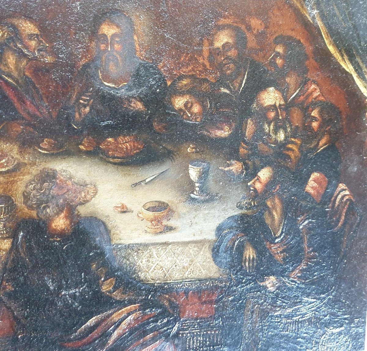  17th-century Italian Painting *the Last Supper Of Jesus Christ*  Oil On Panel-photo-3