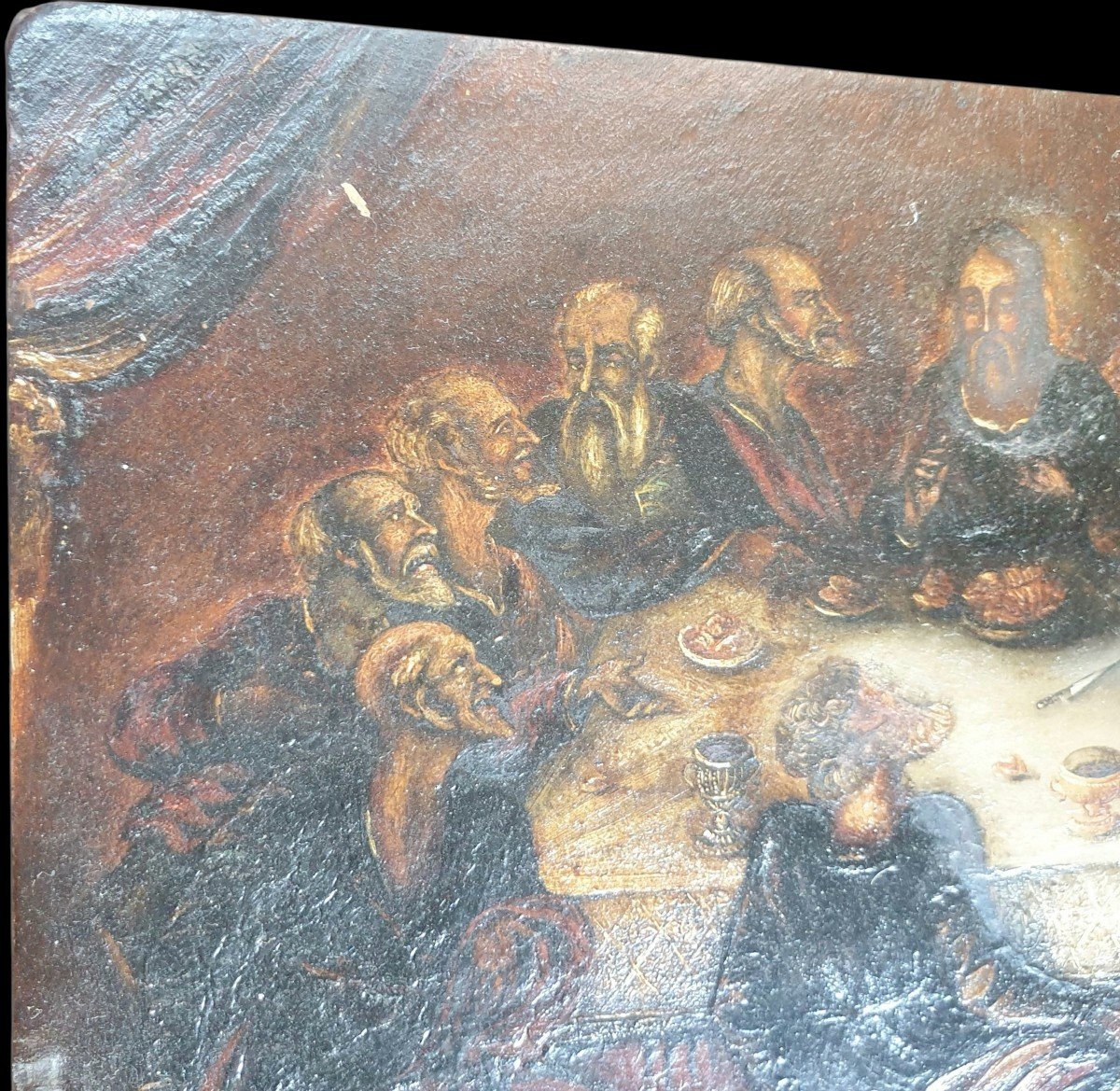  17th-century Italian Painting *the Last Supper Of Jesus Christ*  Oil On Panel-photo-4