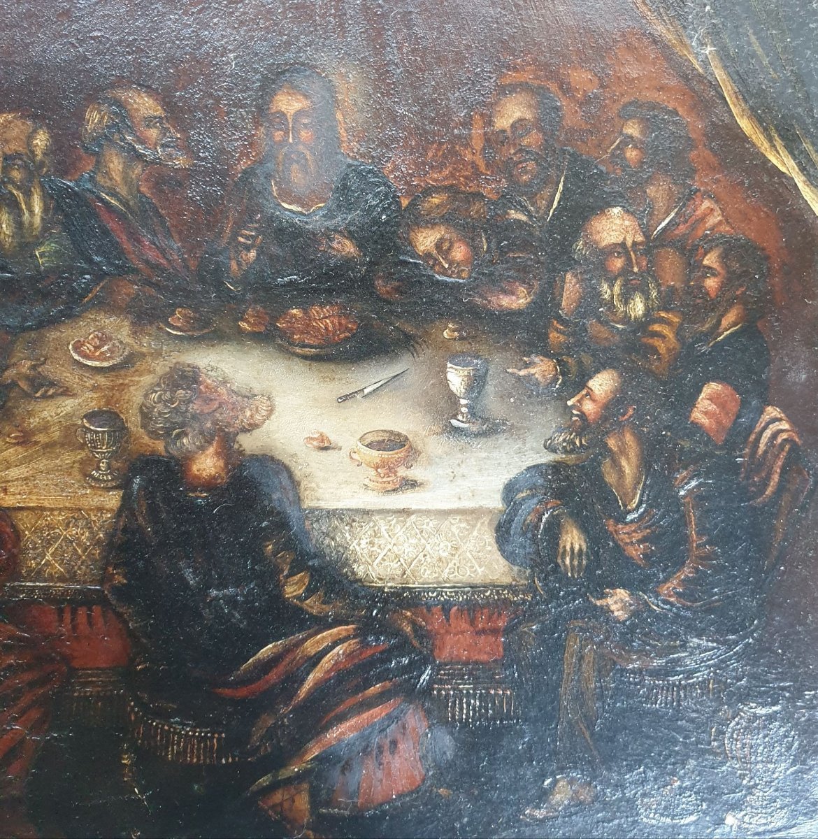  17th-century Italian Painting *the Last Supper Of Jesus Christ*  Oil On Panel